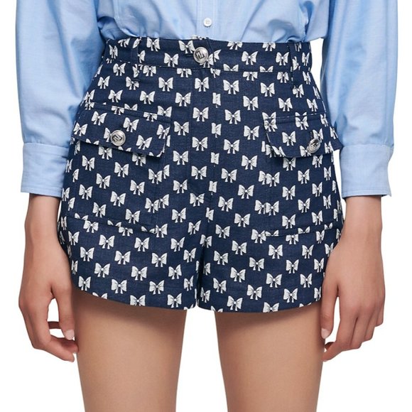 Maje Ionala Bow Jacquard Shorts - Picture 2 of 6